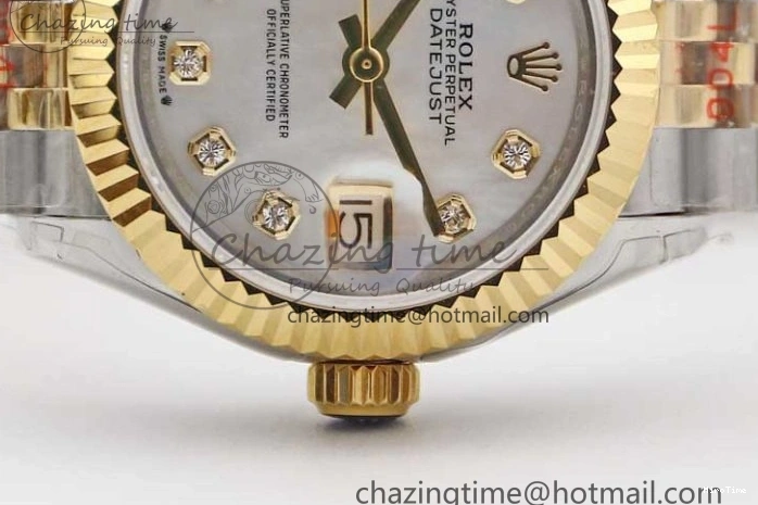 MiroTime 0105 Datejust 28mm 279179 SS YG TWF Best Edition White Diamonds Markers Dial on SS YG Jubilee Bracelet NH SunProtective 2144